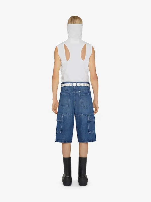 Multicutted Denim Cargo Shorts