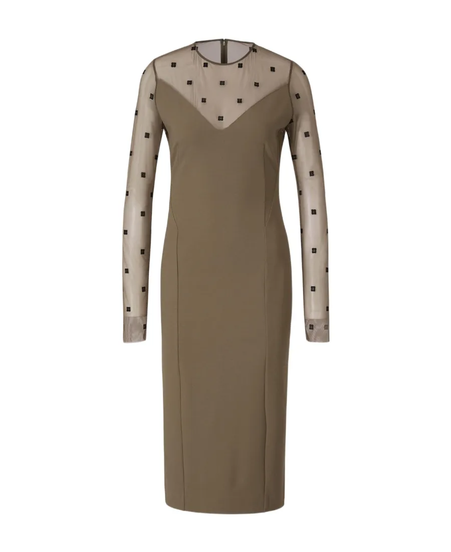 V-Neck Sheer Monogrammed Midi Dress