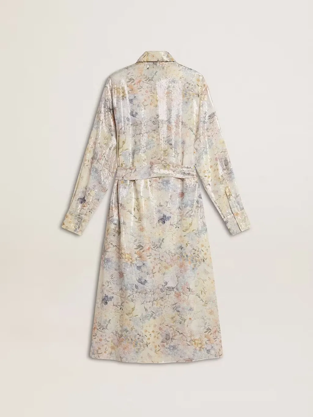 Sequin Floral Shirt Midi Day Dress