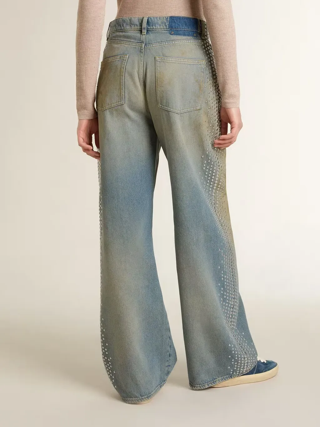 Wide-Leg Distressed Embellished Jeans