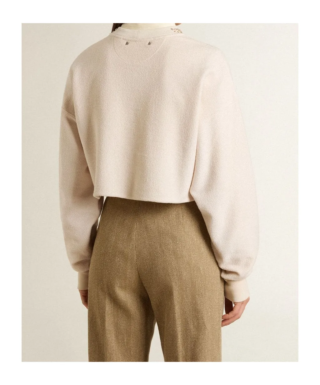 Embellished-Neck Cropped Sweatshirt