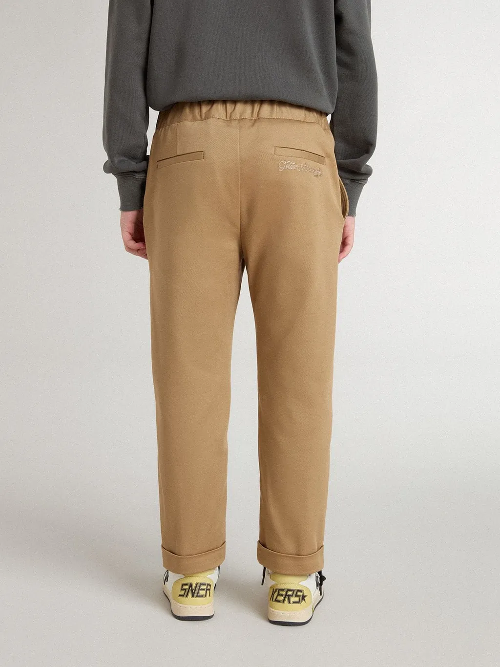 Folded-Hem Logo Embroidered Trousers