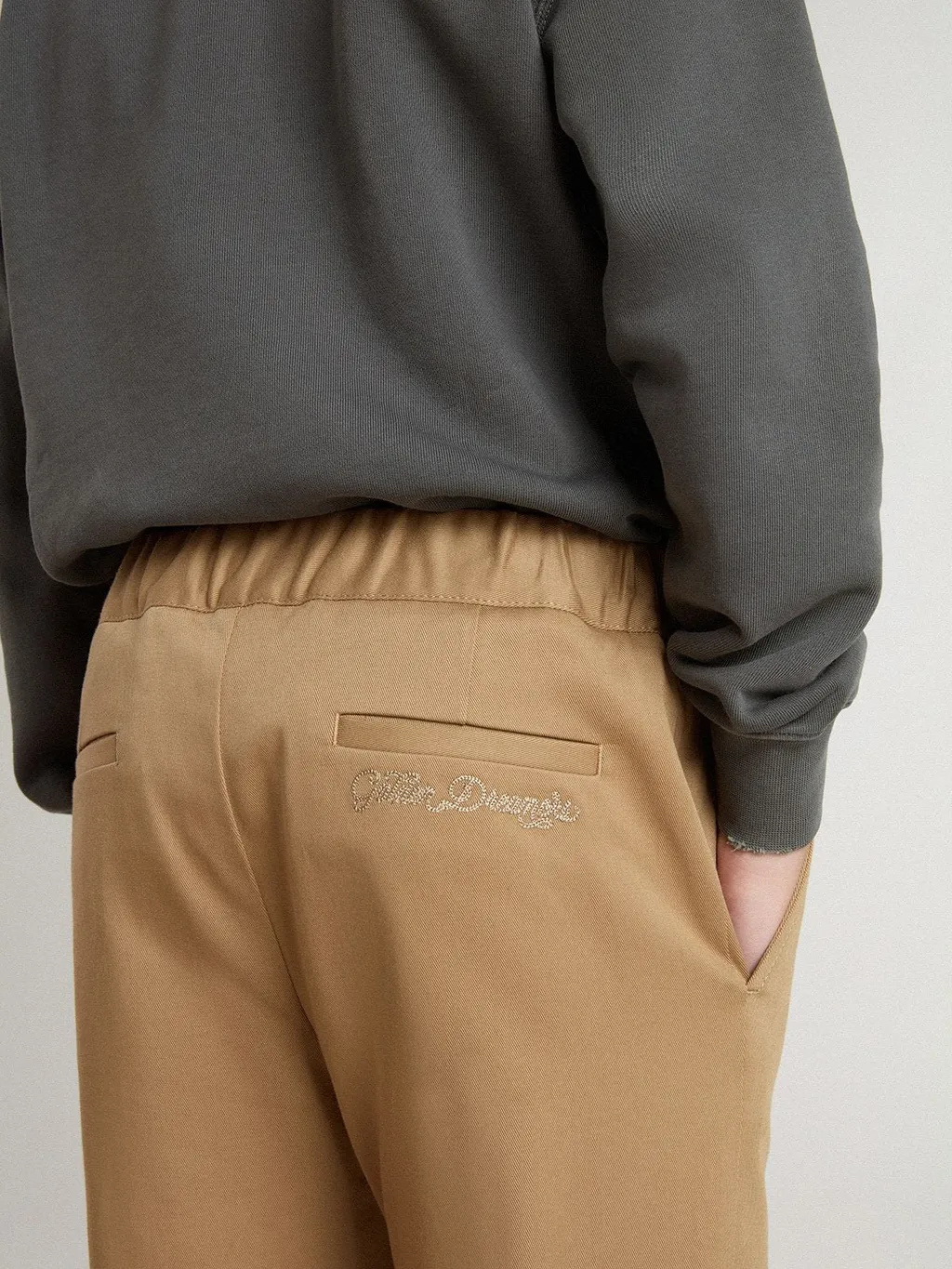 Folded-Hem Logo Embroidered Trousers
