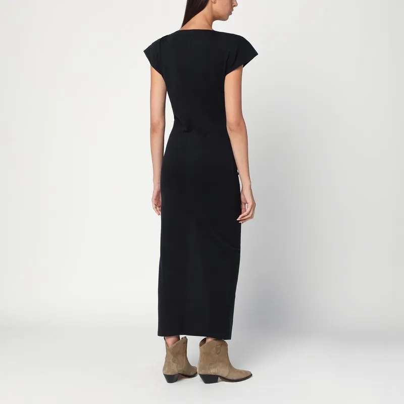 Shoulder-Pad Side-Slit Maxi Dress