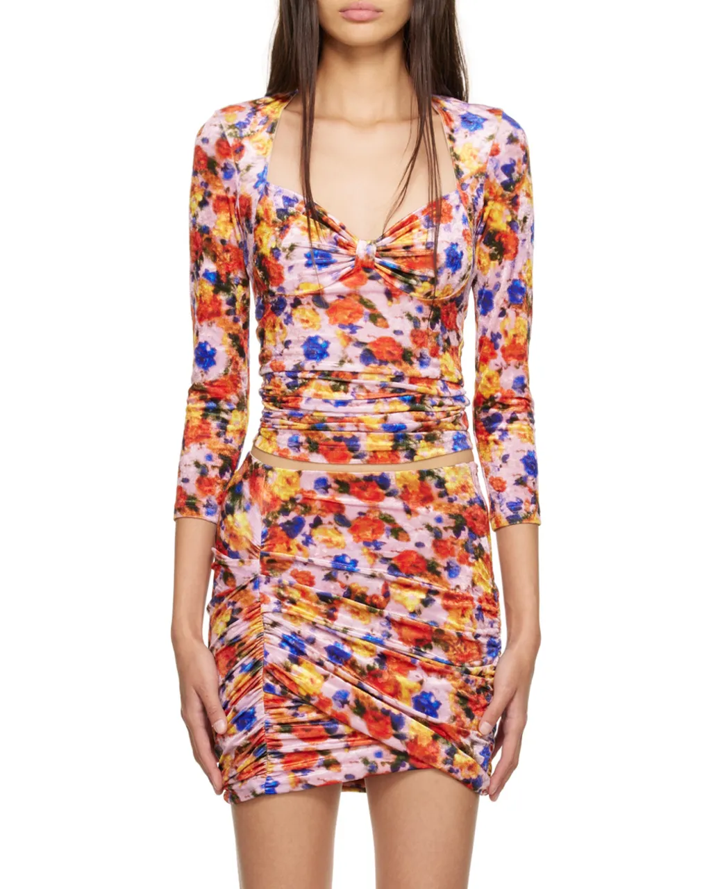 Sweetheart Neck Floral Printed Velvet Top