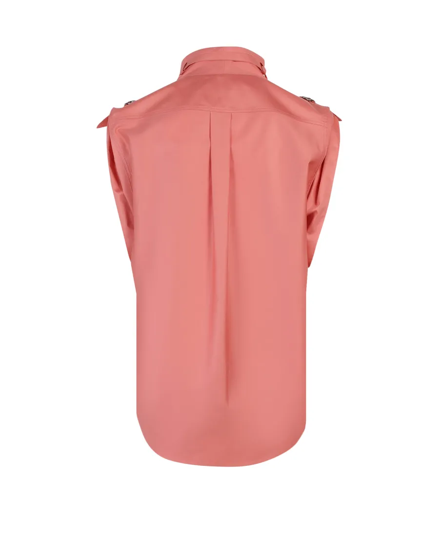 Belt-Detail Funnel-Neck Blouse