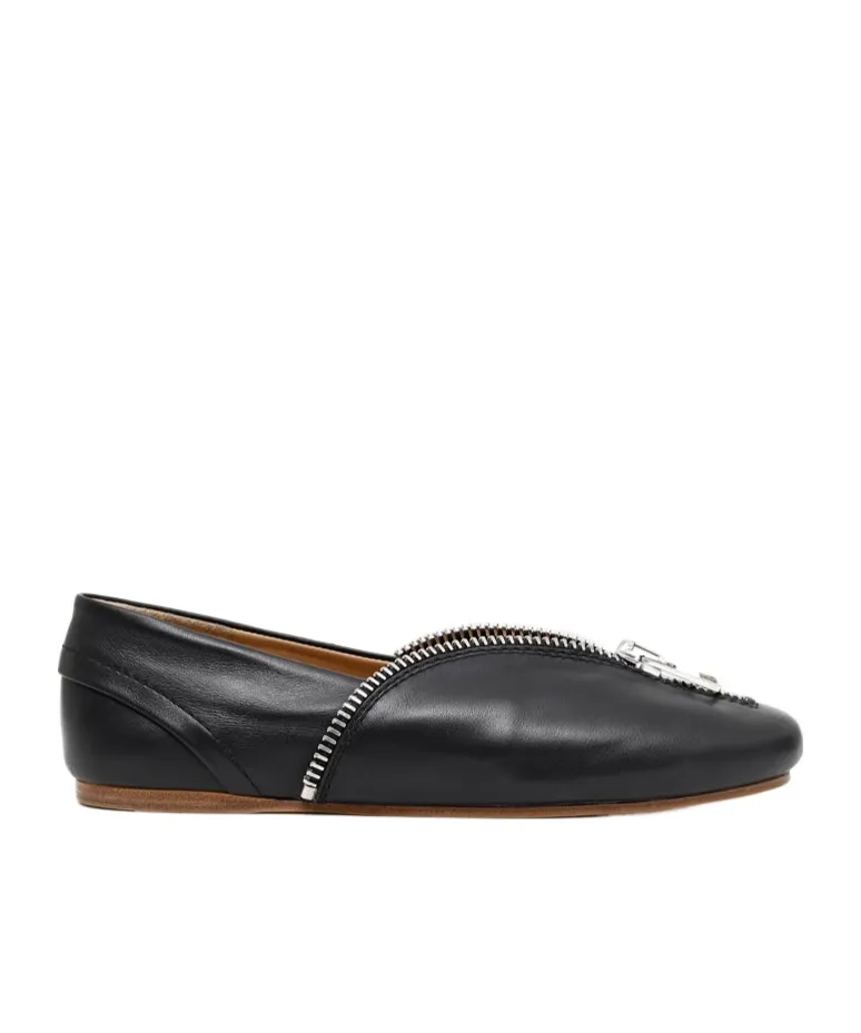 Leather Ballerinas With Biker Zip