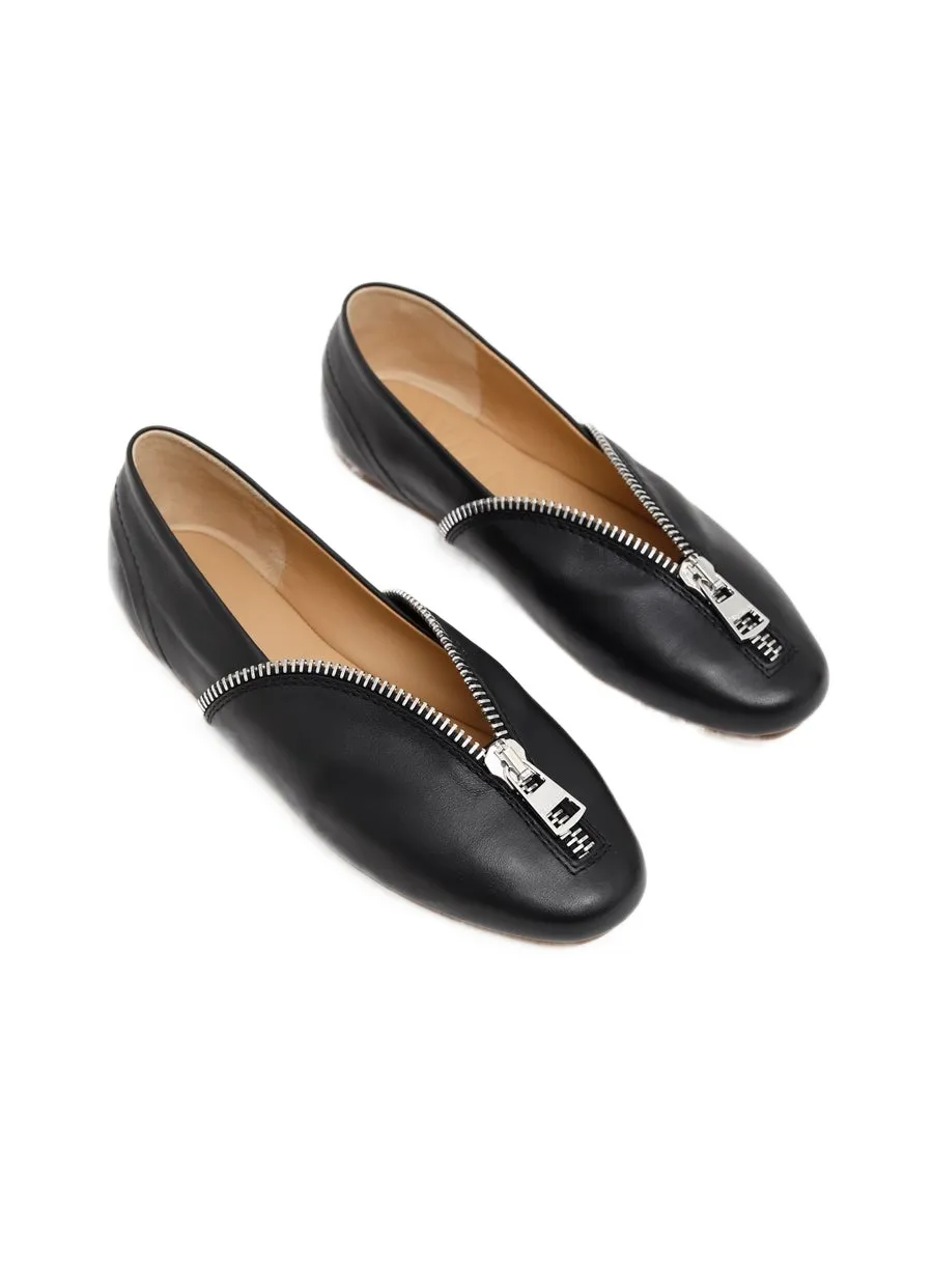 Leather Ballerinas With Biker Zip