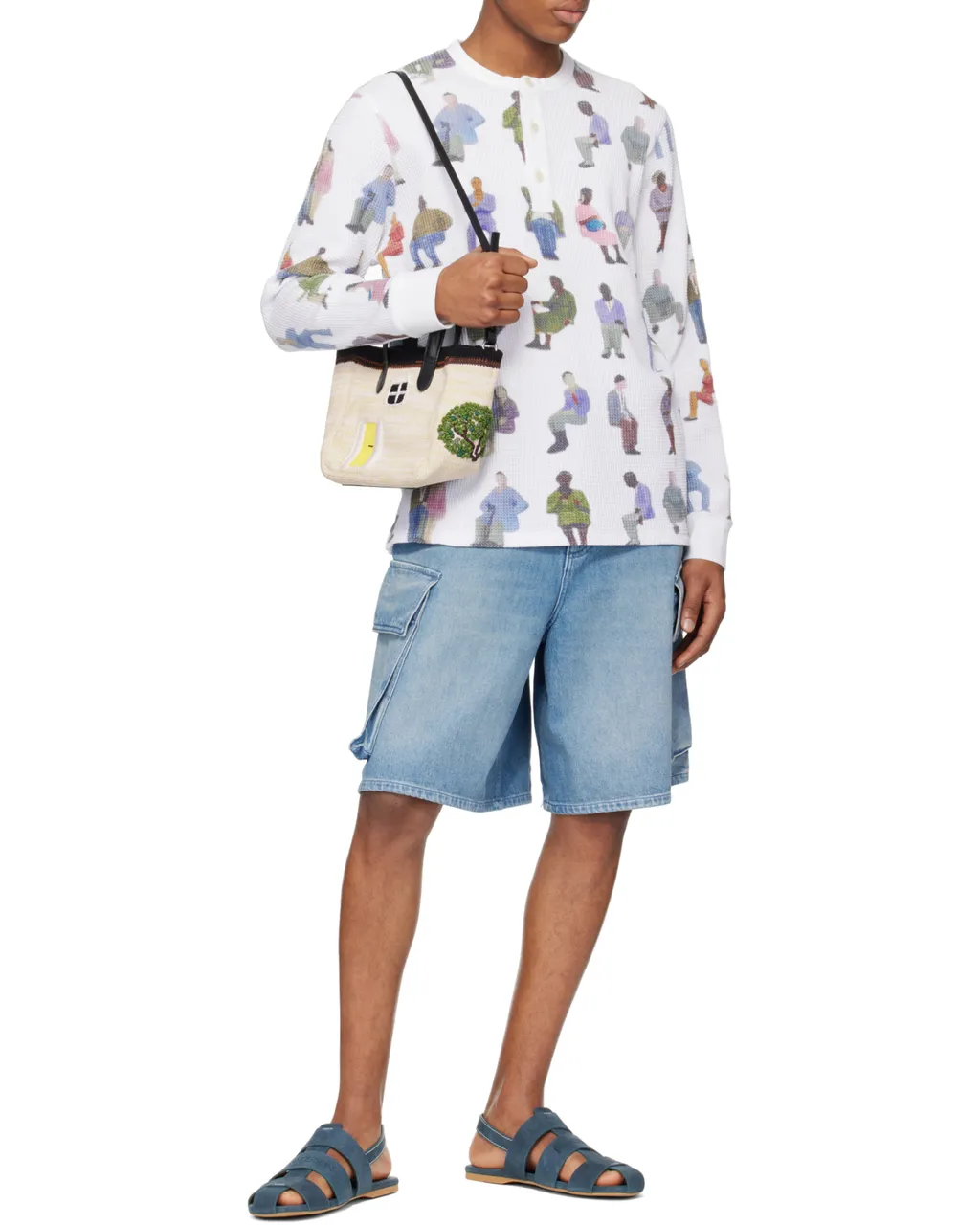 Printed Waffle Henley Top