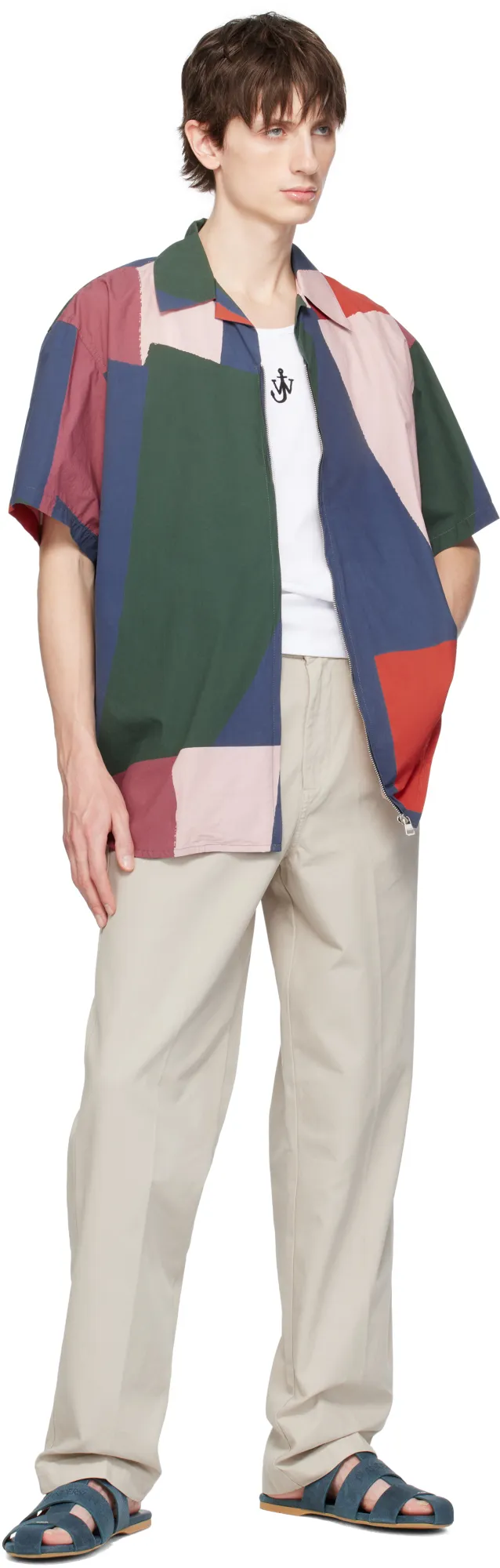 Zipped Short-Sleeve Printed Shirt