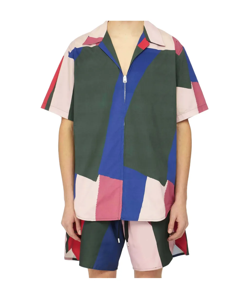 Zipped Short-Sleeve Printed Shirt