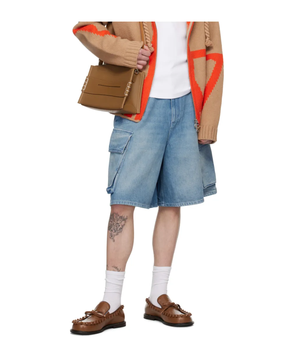 Wide Leg Cargo Denim Shorts