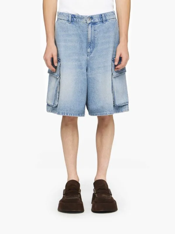 Wide Leg Cargo Denim Shorts