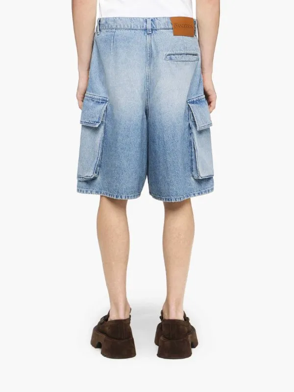 Wide Leg Cargo Denim Shorts