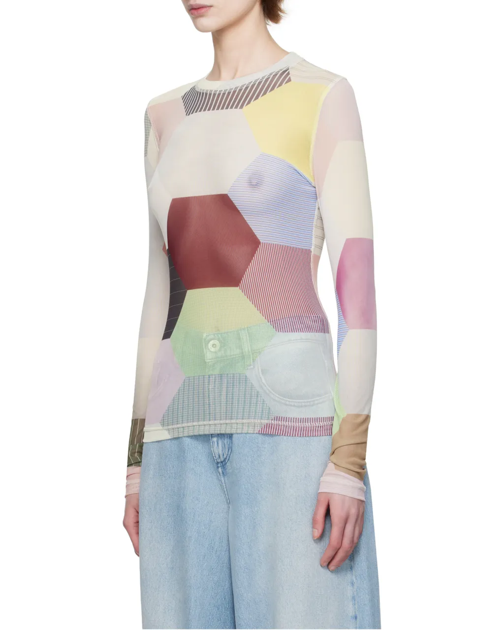 Patchwork-Printed Crewneck T-Shirt