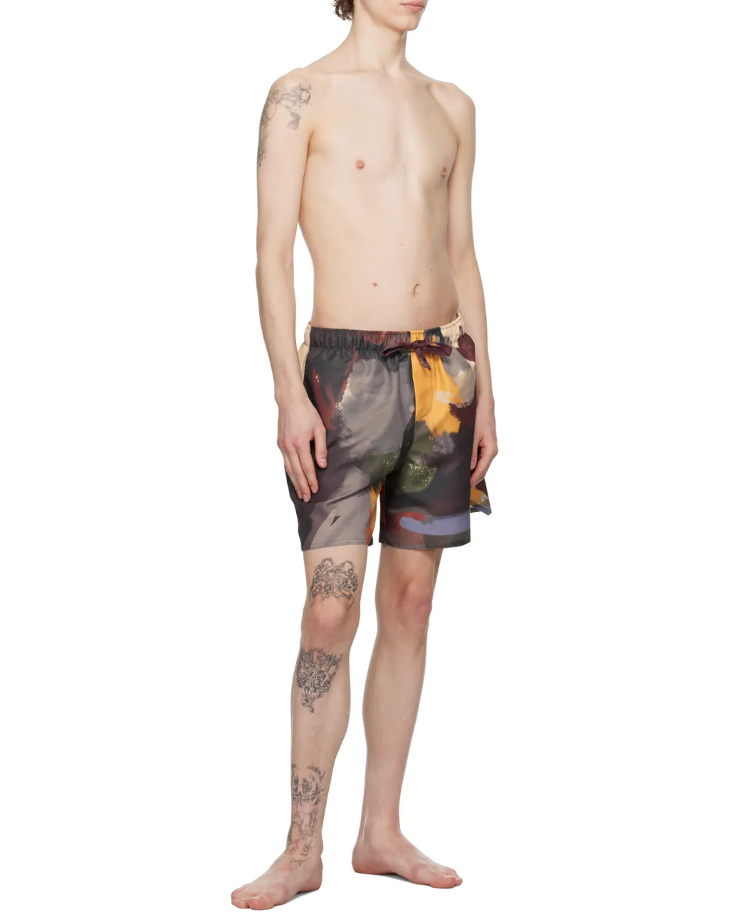 Abstract-Printed Drawstring Swim Shorts
