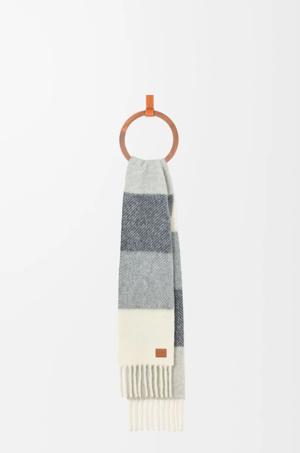 Logo Patch Striped Fringed Scarf