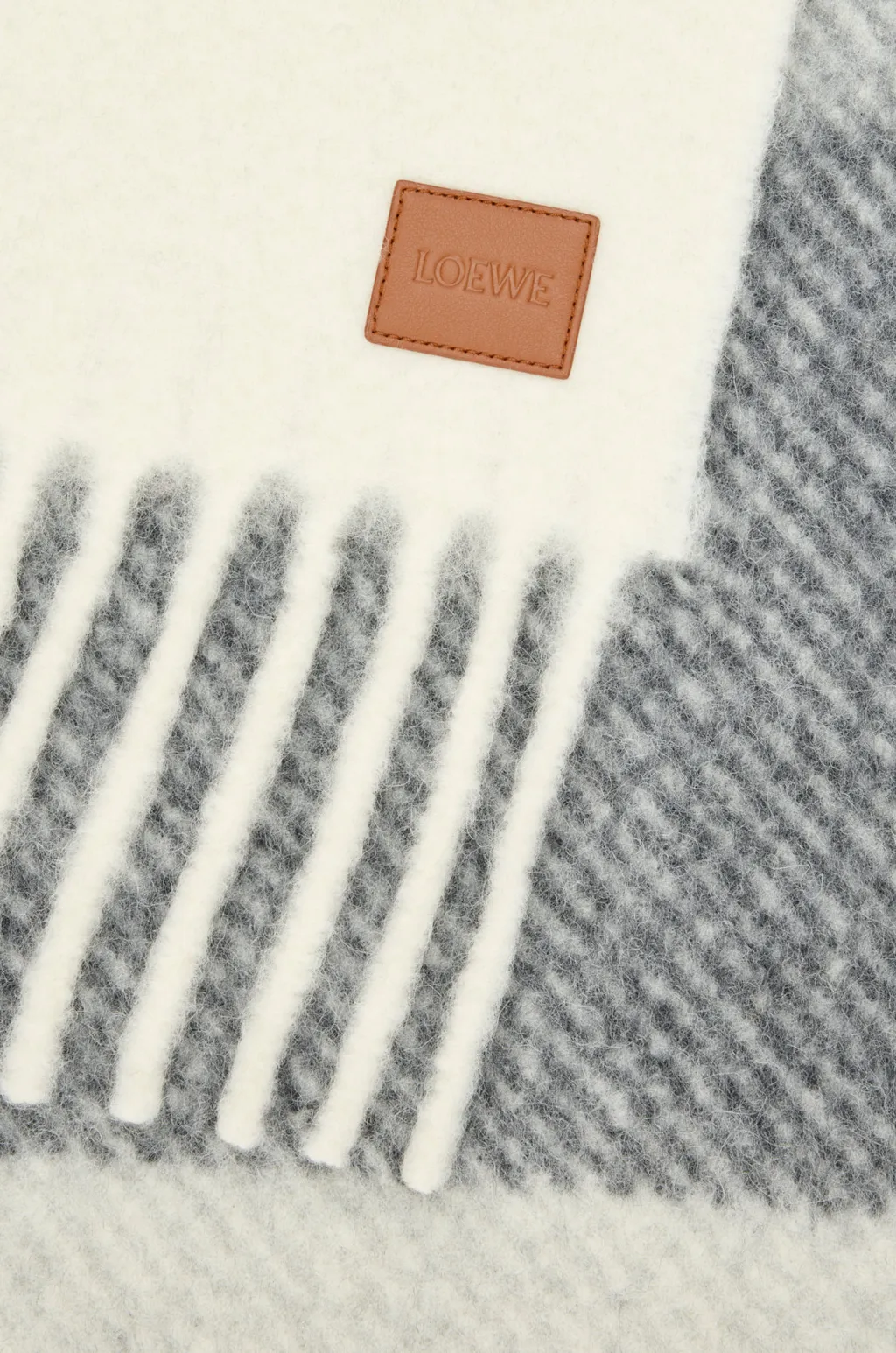 Logo Patch Striped Fringed Scarf