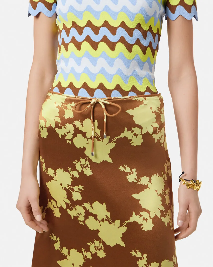 Floral-Printed Satin Skirt