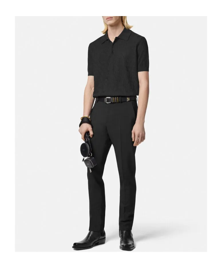 Barocco-Jacquard Short-Sleeved Polo Shirt