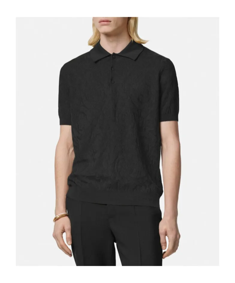 Barocco-Jacquard Short-Sleeved Polo Shirt