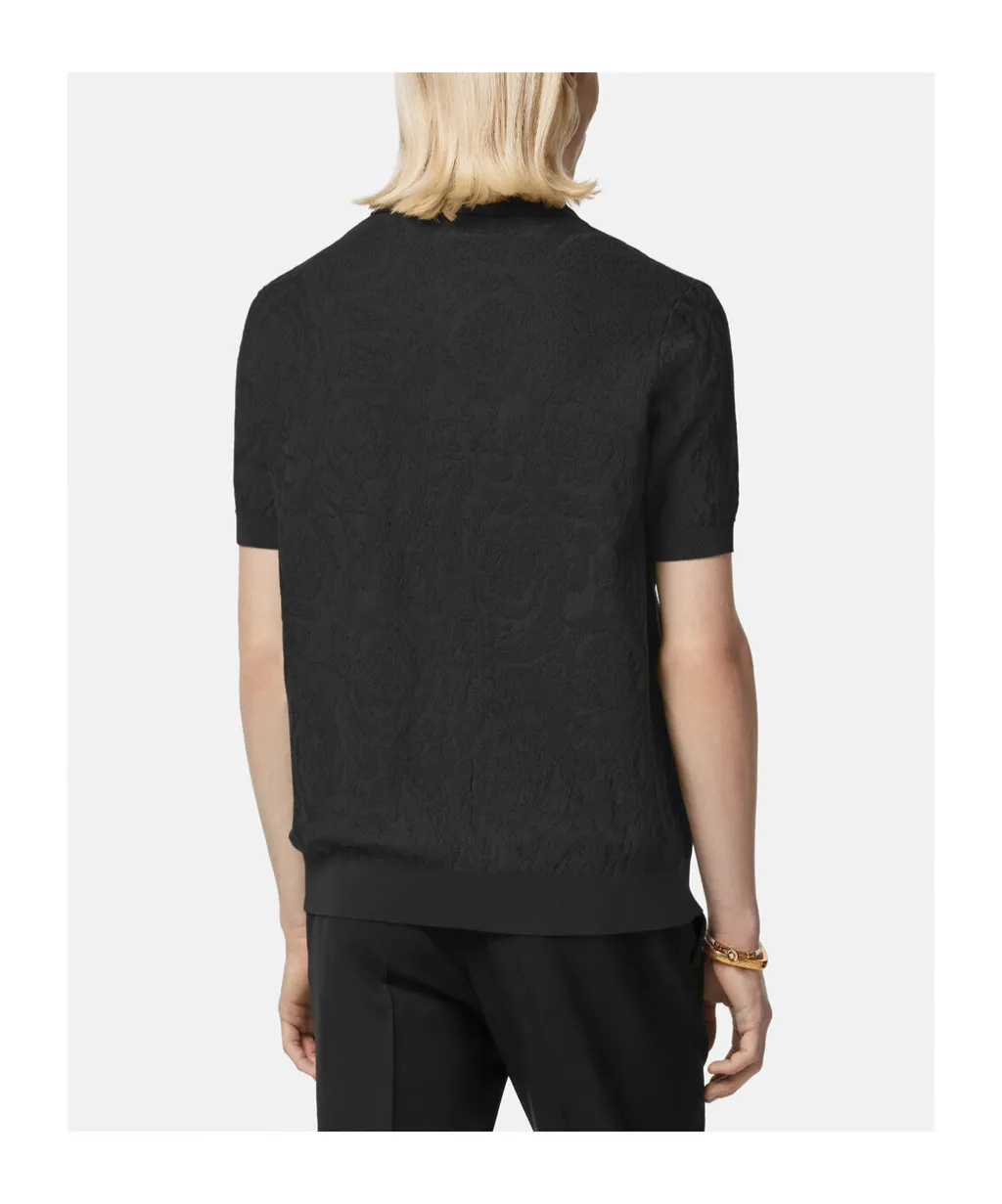 Barocco-Jacquard Short-Sleeved Polo Shirt