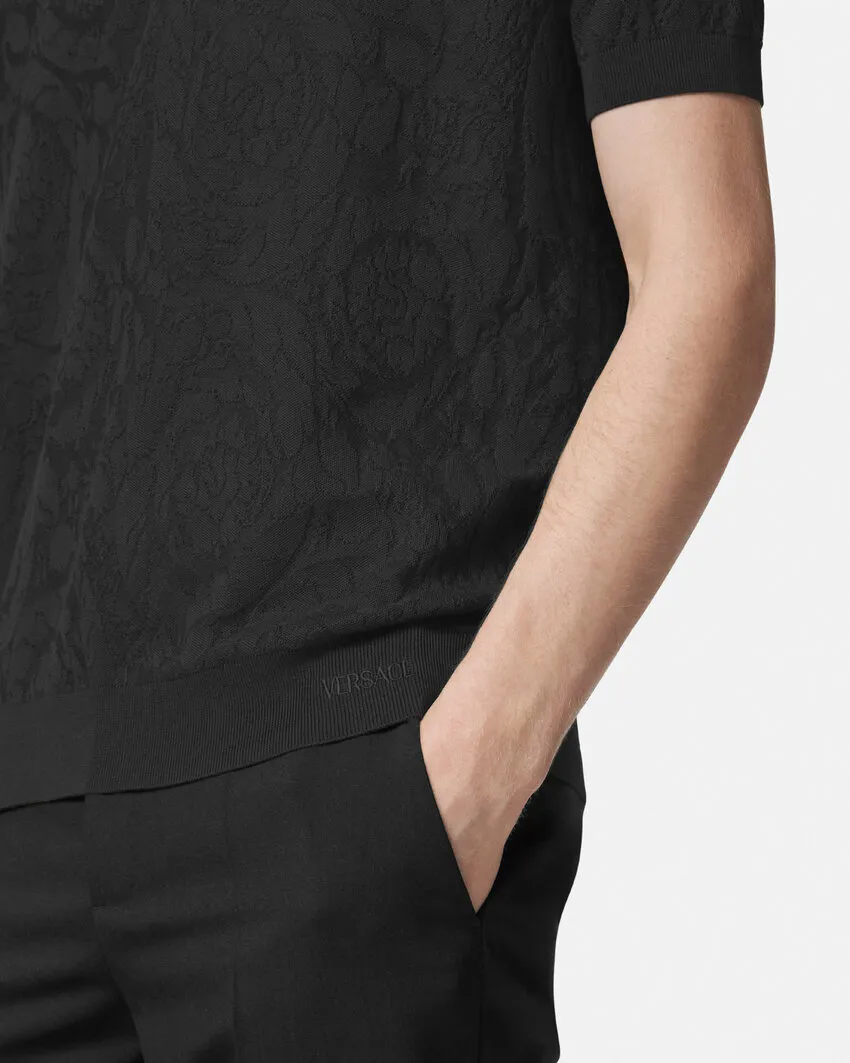 Barocco-Jacquard Short-Sleeved Polo Shirt