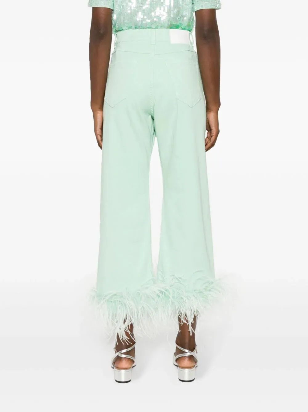 Feather-Trim Stretch-Cotton Jeans