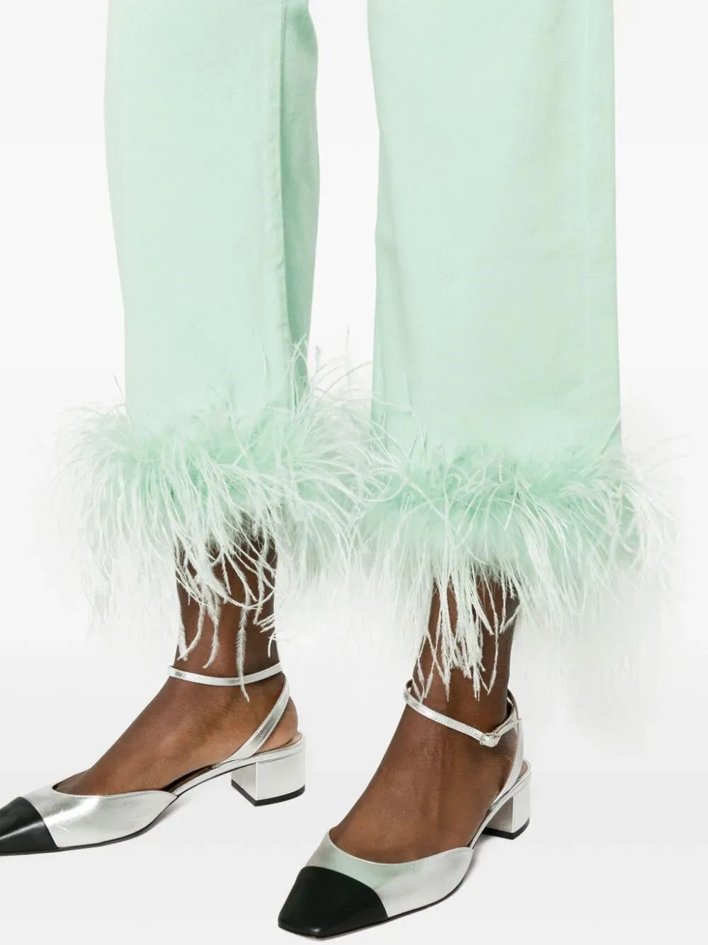 Feather-Trim Stretch-Cotton Jeans