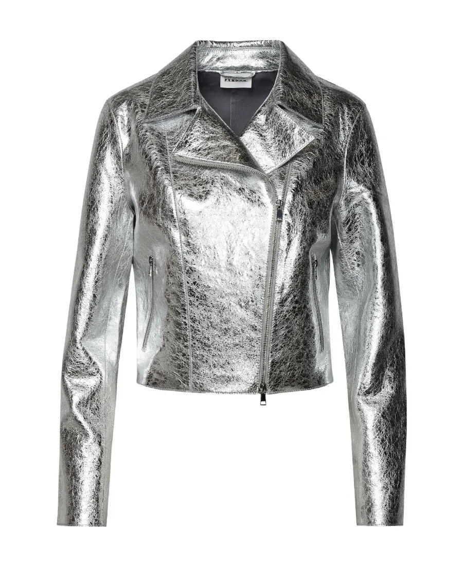 Metallic Leather Biker Jacket