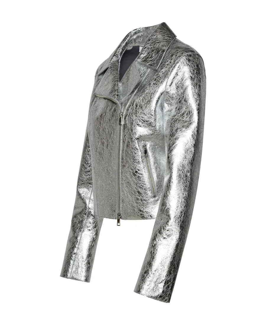 Metallic Leather Biker Jacket