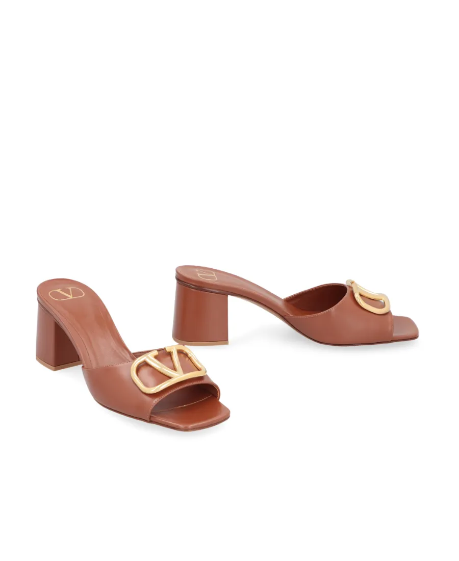 Logo Plaque Open Toe Mules