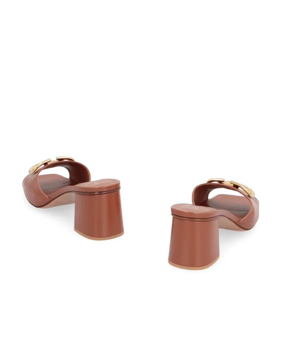 Logo Plaque Open Toe Mules
