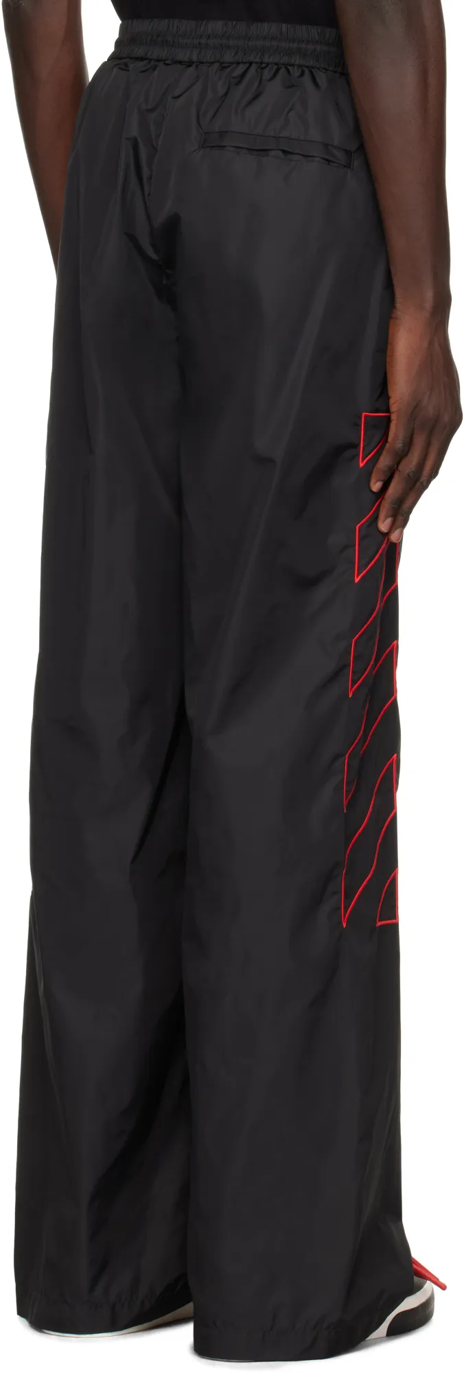 Diag-Stripe Embroidered Straight Leg Pants