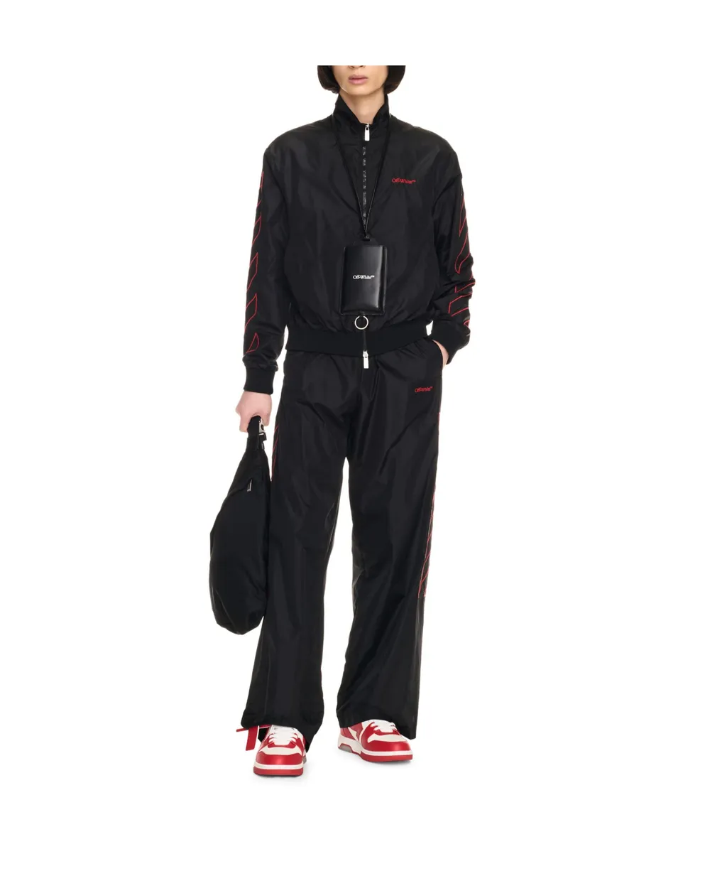 Diag-Stripe Embroidered Straight Leg Pants