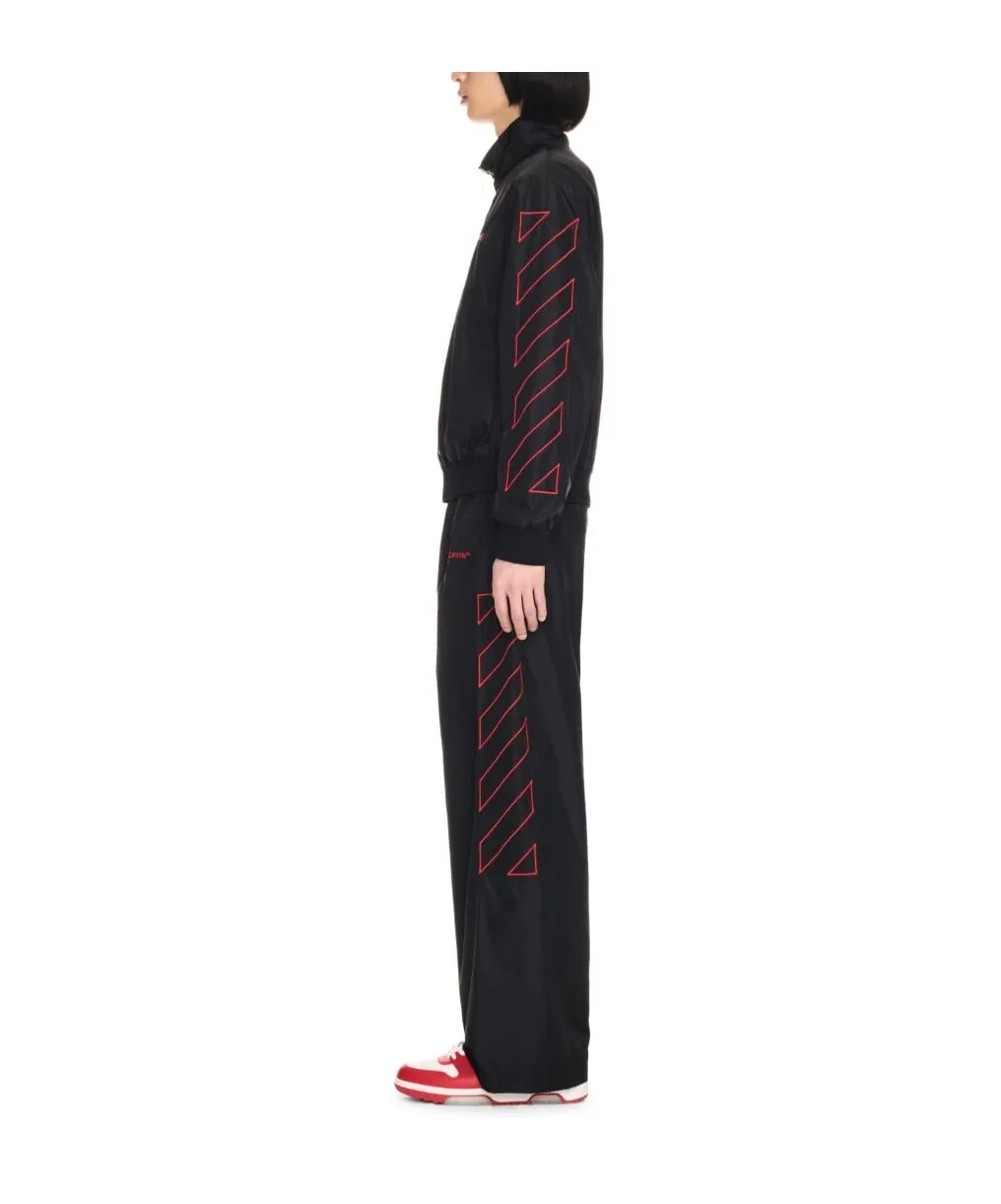 Diag-Stripe Embroidered Straight Leg Pants