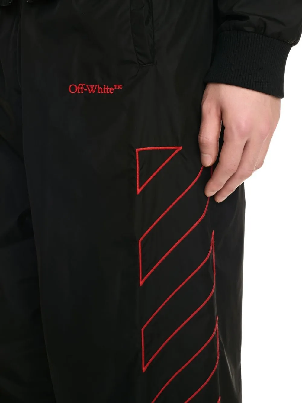 Diag-Stripe Embroidered Straight Leg Pants