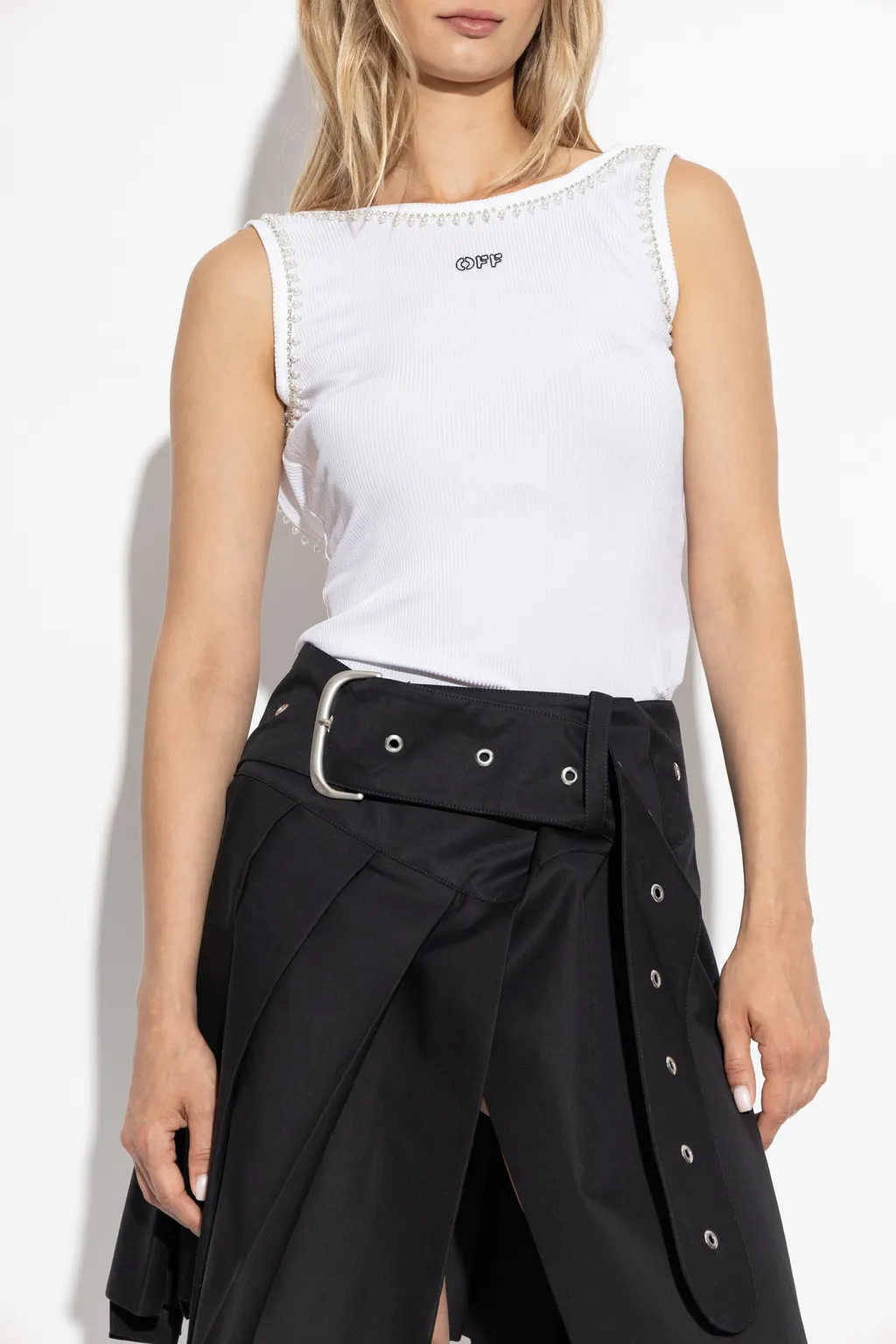 Embellished Sleeveless Ribbed Top