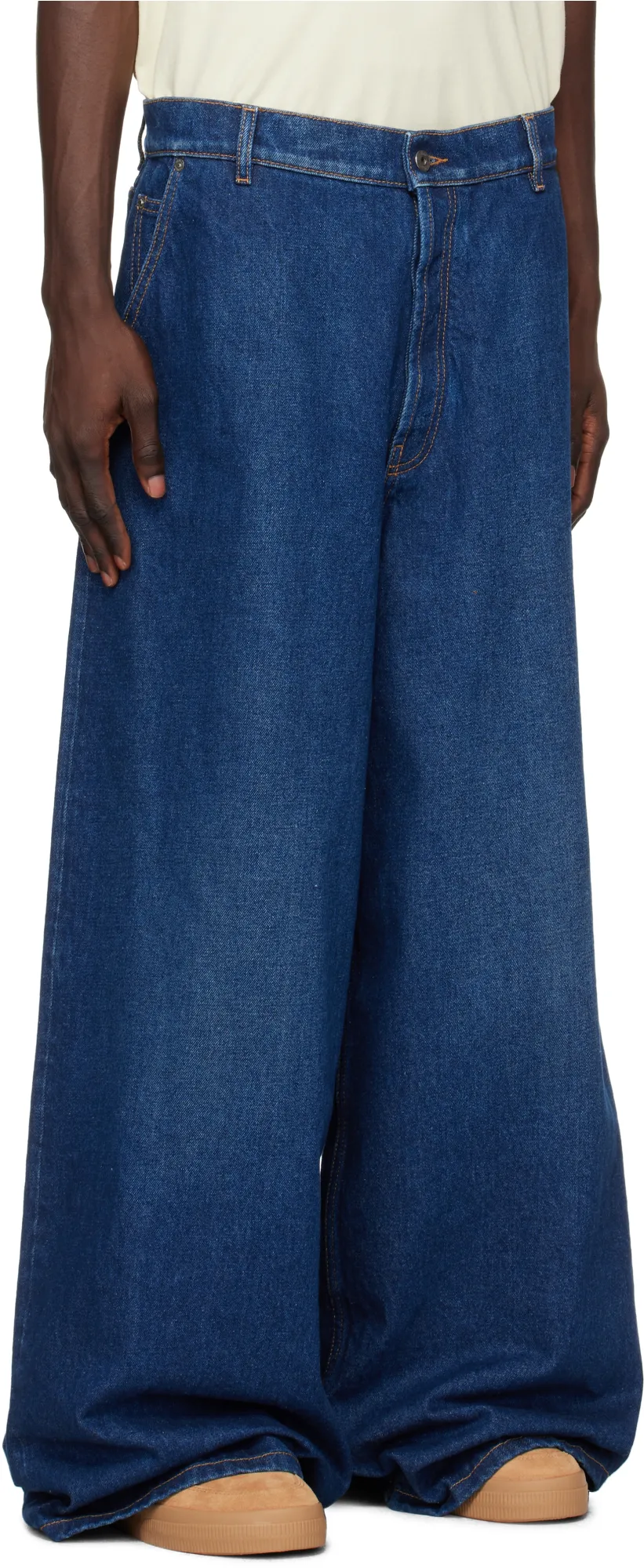 Logo Embroidered Wide Leg Jeans