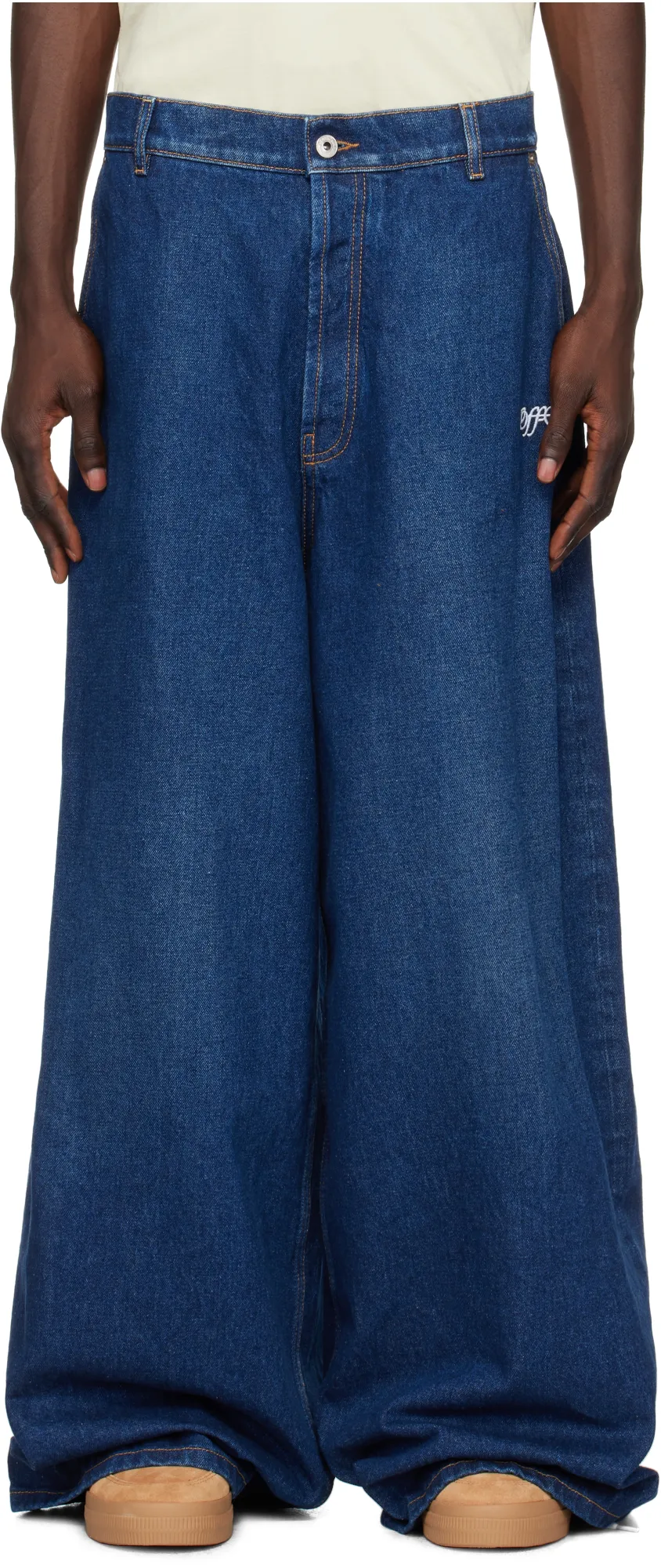 Logo Embroidered Wide Leg Jeans