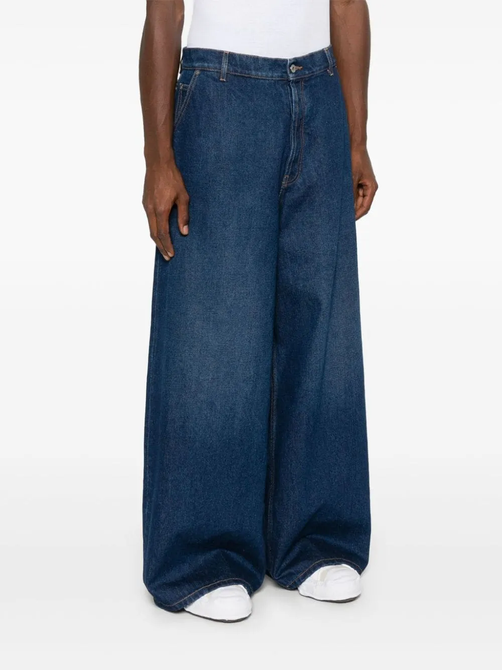 Logo Embroidered Wide Leg Jeans