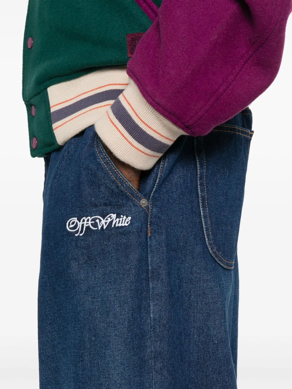 Logo Embroidered Wide Leg Jeans