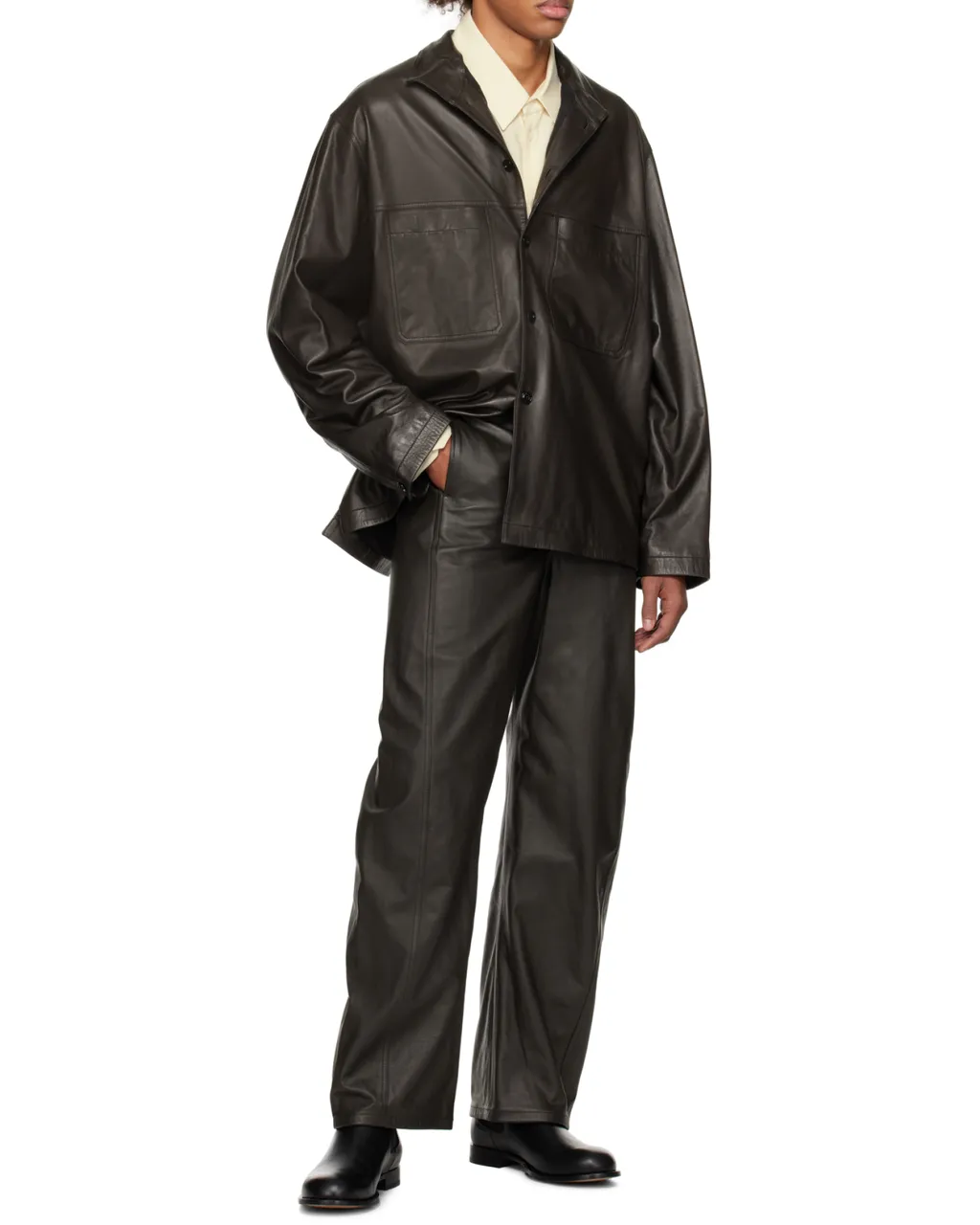 Curved Leg Leather Pants
