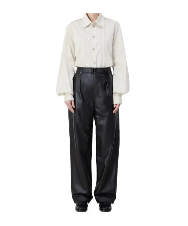 Pleat Detailed Belted Straight Leg Pants