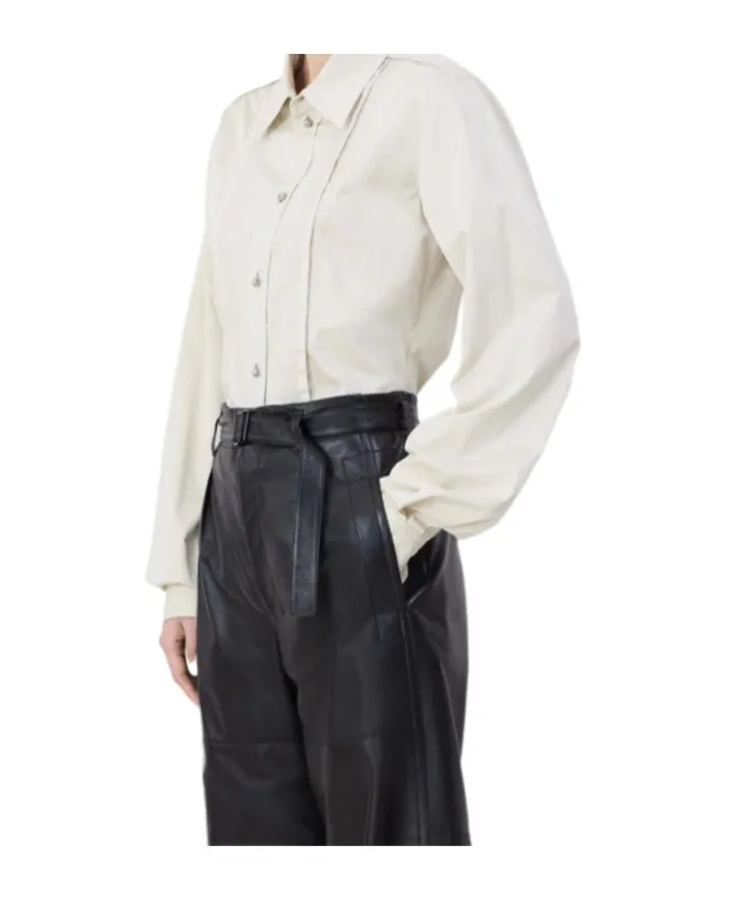 Pleat Detailed Belted Straight Leg Pants