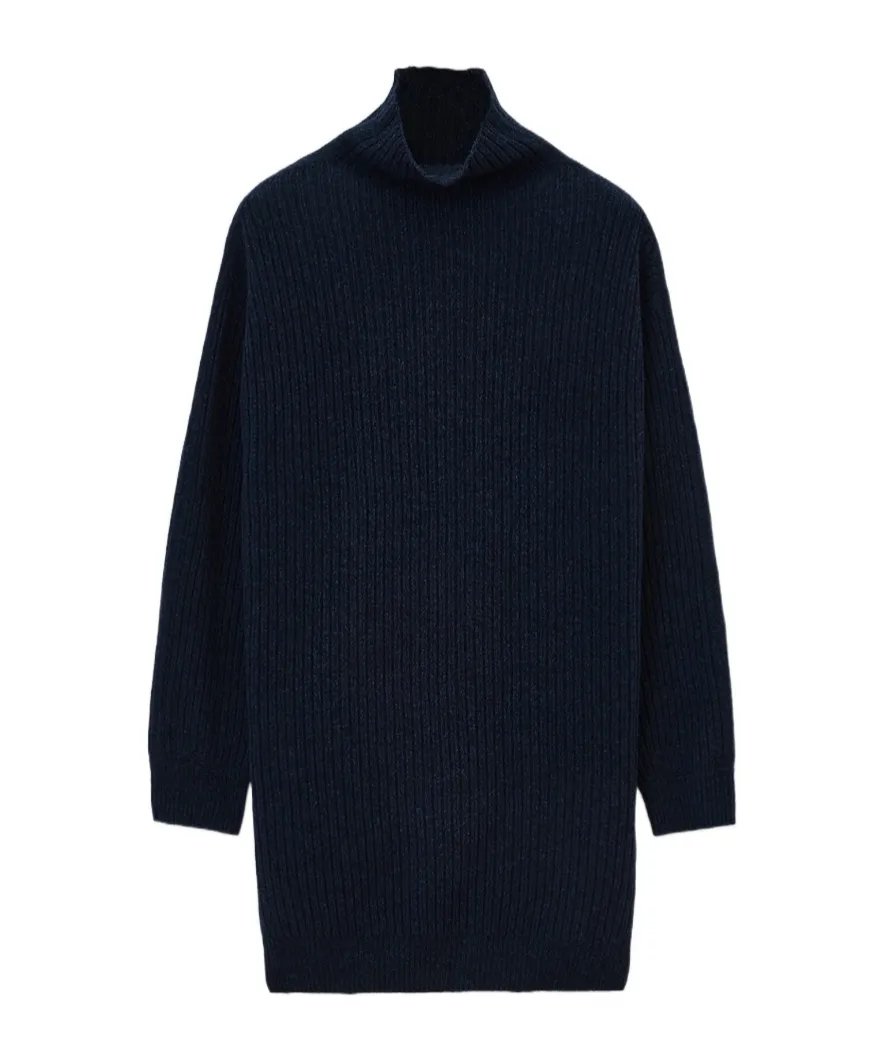 High-Neck Chunky Knitted Midi Dress