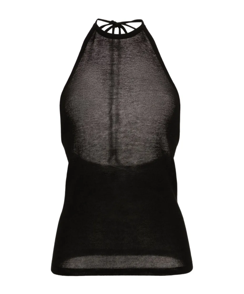 Open-Back Ribbed Halterneck Top