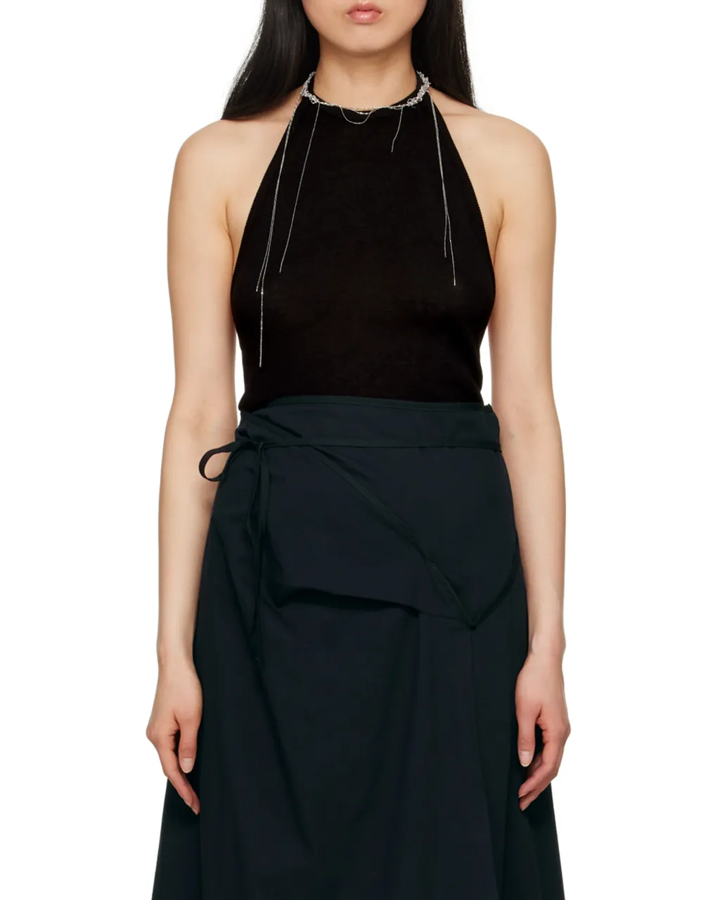 Open-Back Ribbed Halterneck Top