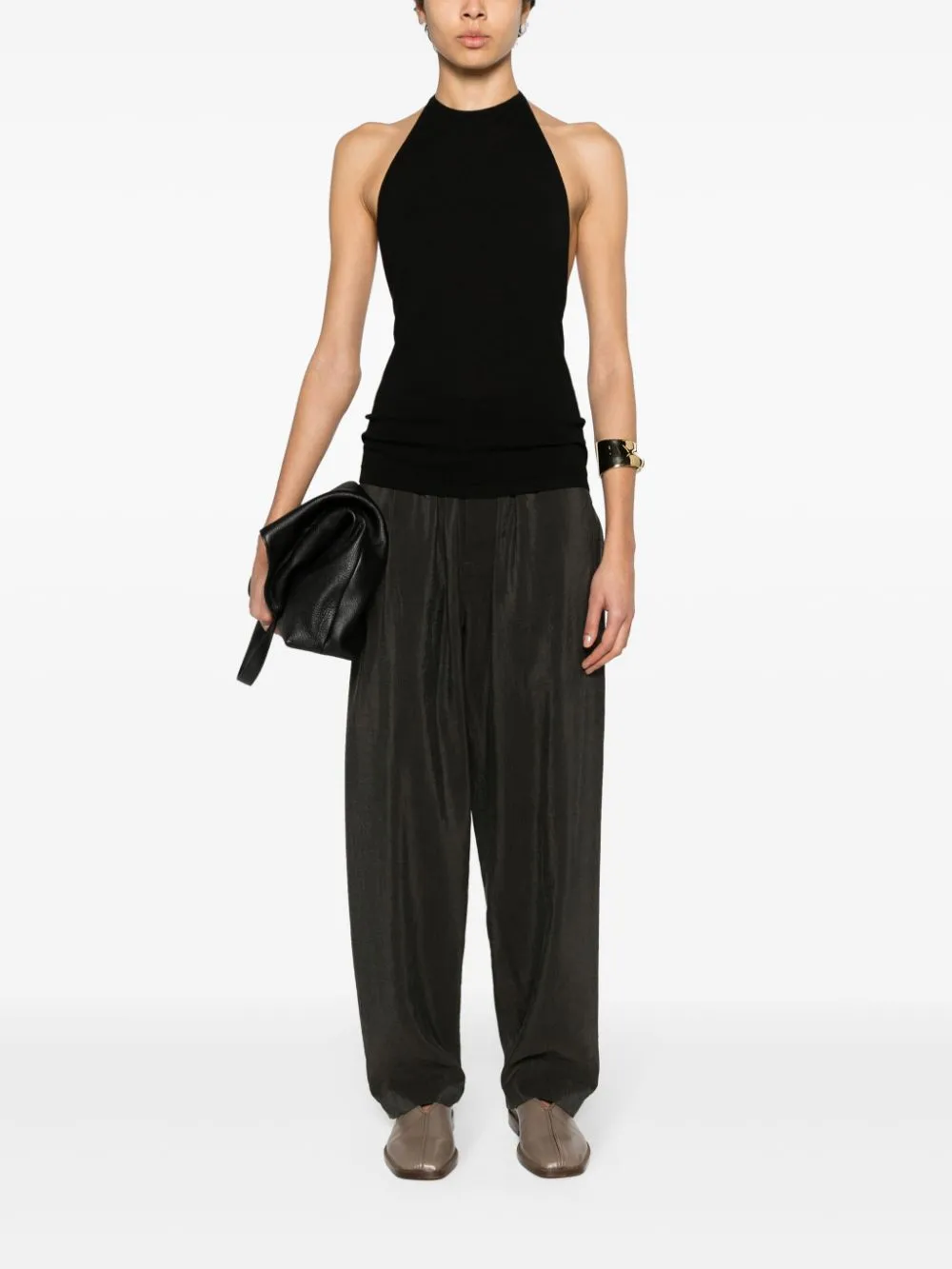 Open-Back Ribbed Halterneck Top