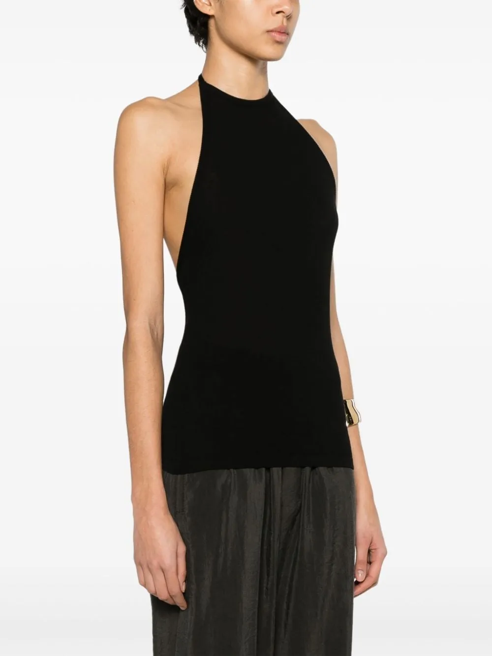 Open-Back Ribbed Halterneck Top